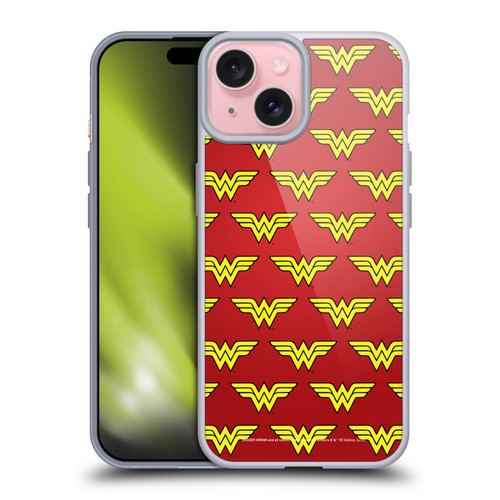 Wonder Woman DC Comics Logos Pattern Soft Gel Case for Apple iPhone 15