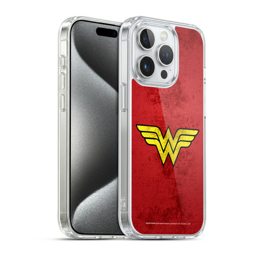 Wonder Woman DC Comics Logos Distressed Look Soft Gel Case for Apple iPhone 15 Pro