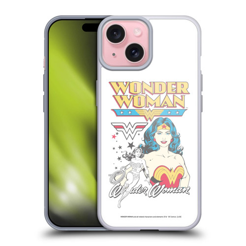 Wonder Woman DC Comics Vintage Art White Soft Gel Case for Apple iPhone 15
