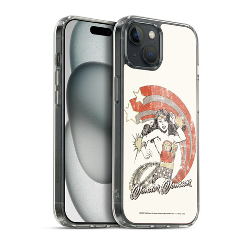 Wonder Woman DC Comics Vintage Art Distressed Look Soft Gel Case for Apple iPhone 15 Plus & MagSafe