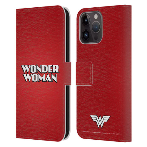 Wonder Woman DC Comics Logos Text Leather Book Wallet Case Cover For Apple iPhone 15 Pro Max