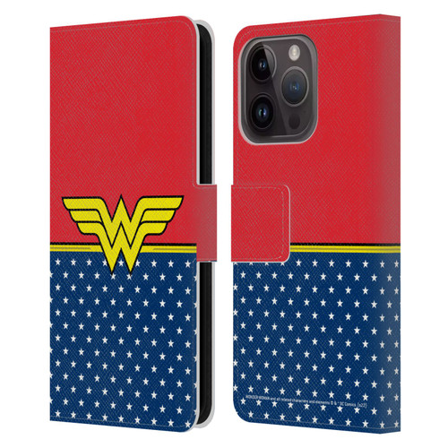 Wonder Woman DC Comics Logos Costume Leather Book Wallet Case Cover For Apple iPhone 15 Pro