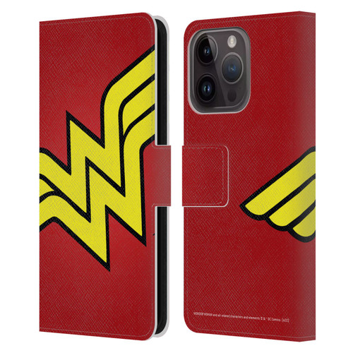 Wonder Woman DC Comics Logos Oversized Leather Book Wallet Case Cover For Apple iPhone 15 Pro