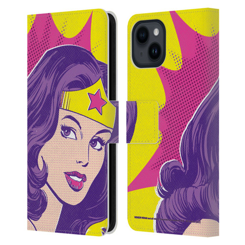 Wonder Woman DC Comics Vintage Art Pop Art Leather Book Wallet Case Cover For Apple iPhone 15