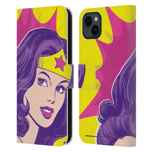 Wonder Woman DC Comics Vintage Art Pop Art Leather Book Wallet Case Cover For Apple iPhone 15 Plus
