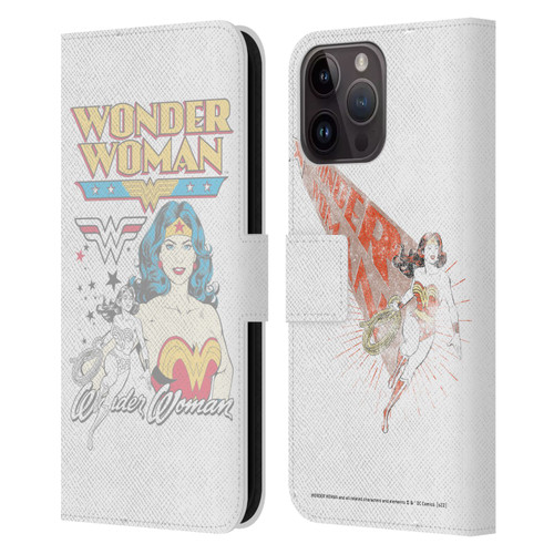 Wonder Woman DC Comics Vintage Art White Leather Book Wallet Case Cover For Apple iPhone 15 Pro Max