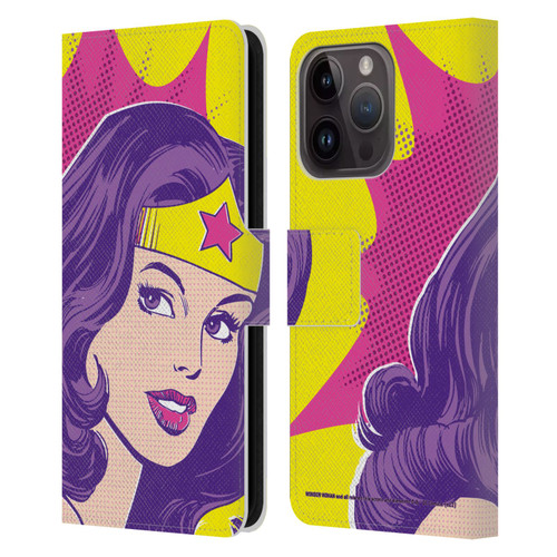 Wonder Woman DC Comics Vintage Art Pop Art Leather Book Wallet Case Cover For Apple iPhone 15 Pro