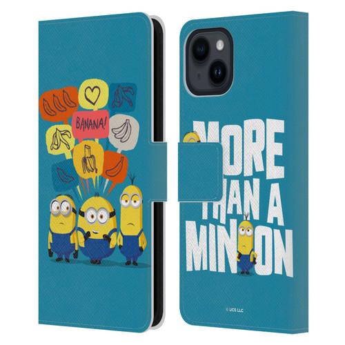 Minions Rise of Gru(2021) Graphics Speech Bubbles Leather Book Wallet Case Cover For Apple iPhone 15