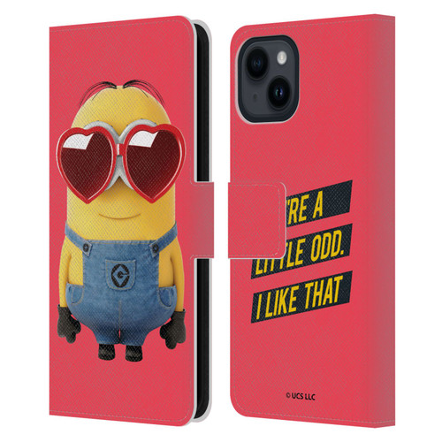 Minions Rise of Gru(2021) Valentines 2021 Heart Glasses Leather Book Wallet Case Cover For Apple iPhone 15