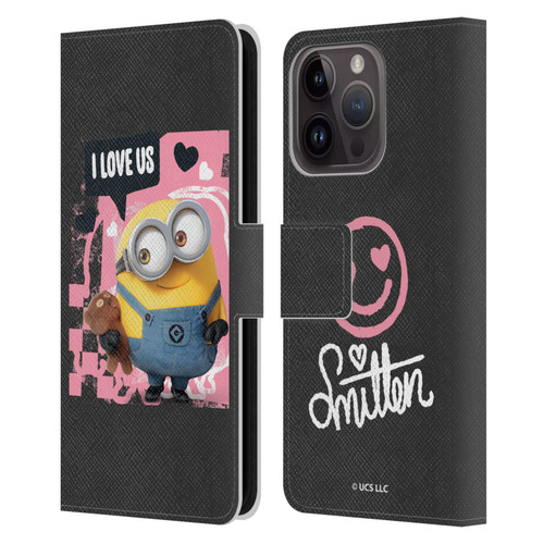 Minions Rise of Gru(2021) Valentines 2021 Bob Loves Bear Leather Book Wallet Case Cover For Apple iPhone 15 Pro