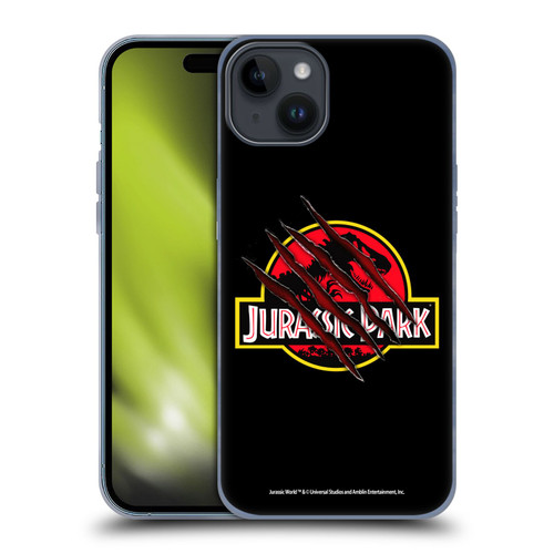 Jurassic Park Logo Plain Black Claw Soft Gel Case for Apple iPhone 15 Plus