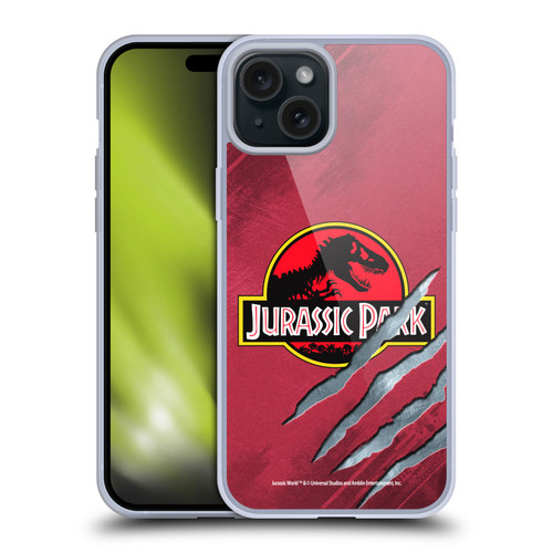 Jurassic Park Logo Red Claw Soft Gel Case for Apple iPhone 15 Plus