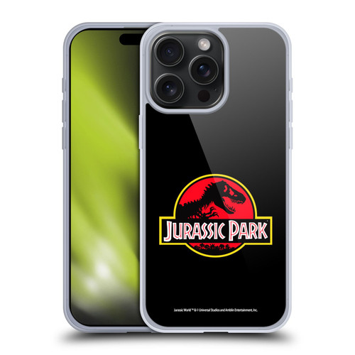 Jurassic Park Logo Plain Black Soft Gel Case for Apple iPhone 15 Pro Max