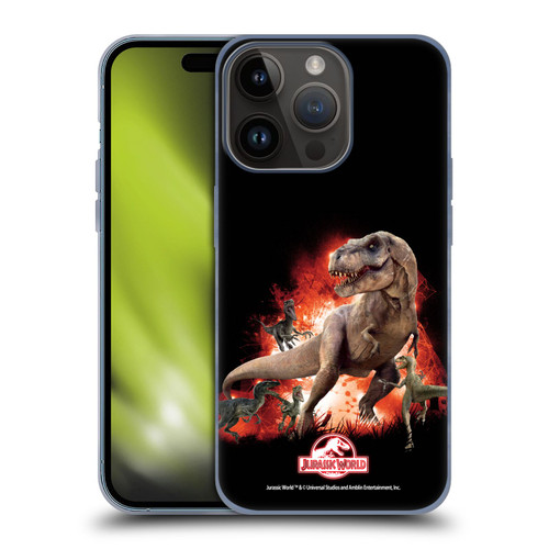 Jurassic World Key Art T-Rex VS. Velociraptors Soft Gel Case for Apple iPhone 15 Pro