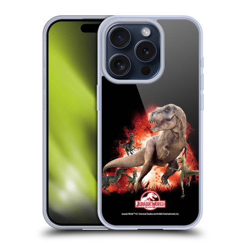 Jurassic World Key Art T-Rex VS. Velociraptors Soft Gel Case for Apple iPhone 15 Pro