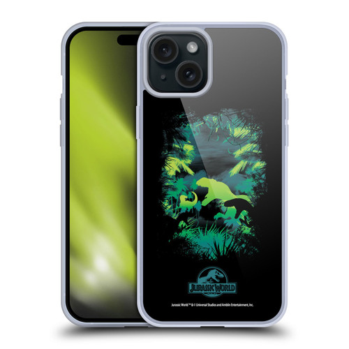 Jurassic World Vector Art T-Rex Silhouette Soft Gel Case for Apple iPhone 15 Plus