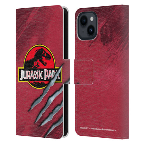 Jurassic Park Logo Red Claw Leather Book Wallet Case Cover For Apple iPhone 15