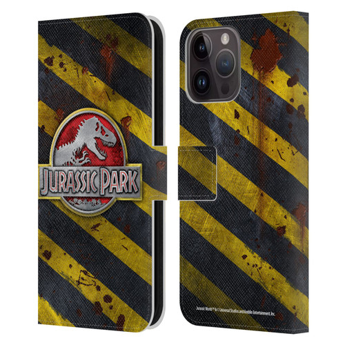 Jurassic Park Logo Distressed Look Crosswalk Leather Book Wallet Case Cover For Apple iPhone 15 Pro Max