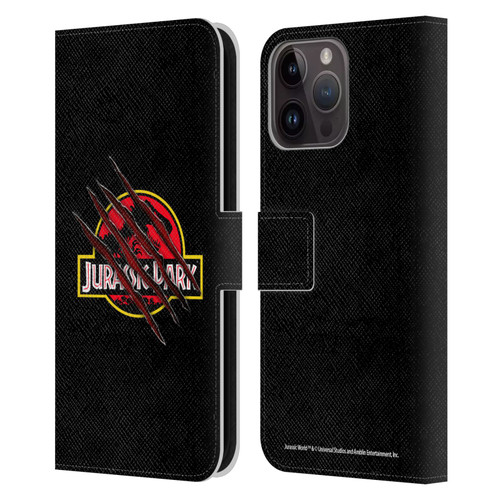 Jurassic Park Logo Plain Black Claw Leather Book Wallet Case Cover For Apple iPhone 15 Pro Max