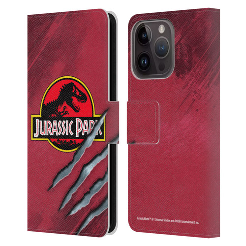 Jurassic Park Logo Red Claw Leather Book Wallet Case Cover For Apple iPhone 15 Pro