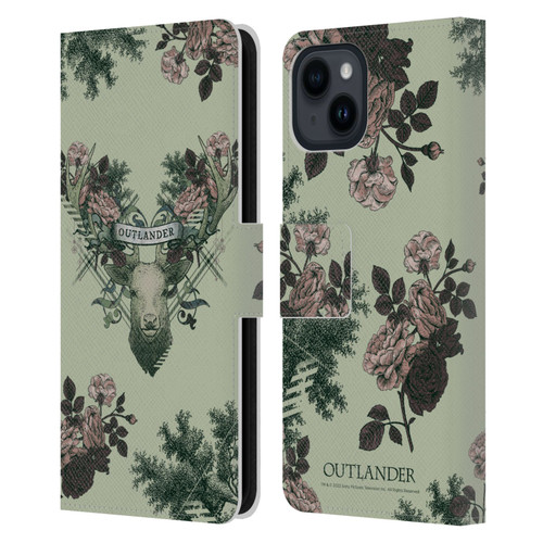 Outlander Composed Graphics Floral Deer Leather Book Wallet Case Cover For Apple iPhone 15