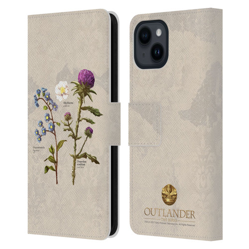 Outlander Graphics Flowers Leather Book Wallet Case Cover For Apple iPhone 15