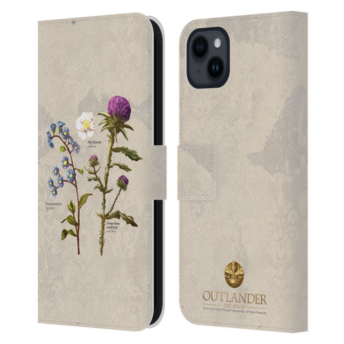 Outlander Graphics Flowers Leather Book Wallet Case Cover For Apple iPhone 15 Plus