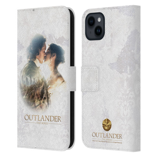 Outlander Portraits Claire & Jamie Kiss Leather Book Wallet Case Cover For Apple iPhone 15 Plus