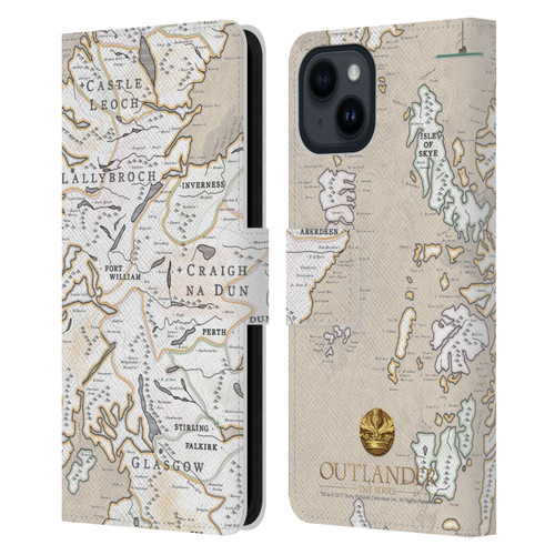 Outlander Seals And Icons Map Leather Book Wallet Case Cover For Apple iPhone 15