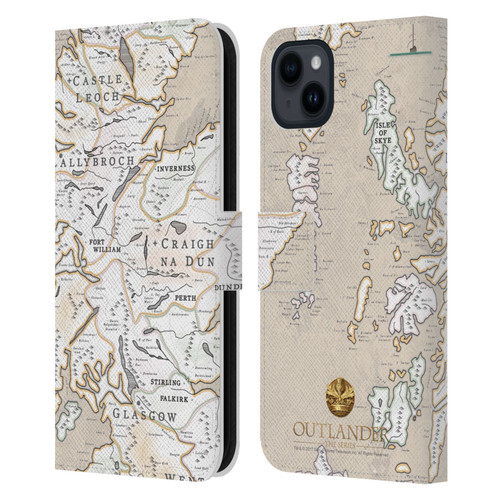 Outlander Seals And Icons Map Leather Book Wallet Case Cover For Apple iPhone 15 Plus