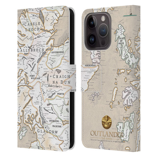 Outlander Seals And Icons Map Leather Book Wallet Case Cover For Apple iPhone 15 Pro