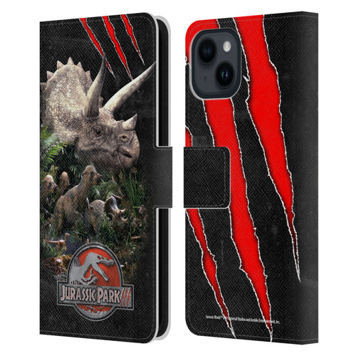 Jurassic Park III Key Art Dinosaurs 2 Leather Book Wallet Case Cover For Apple iPhone 15