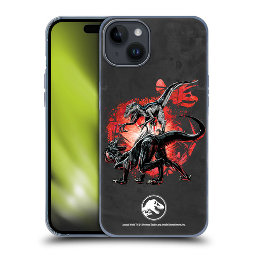 Jurassic World Fallen Kingdom Key Art Raptors Battle Soft Gel Case for Apple iPhone 15 Plus