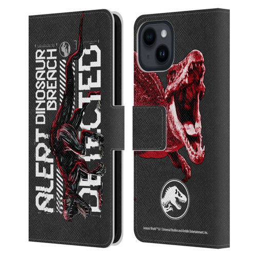 Jurassic World Fallen Kingdom Key Art Dinosaur Breach Leather Book Wallet Case Cover For Apple iPhone 15