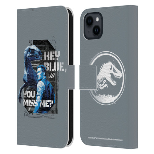 Jurassic World Fallen Kingdom Key Art Hey Blue & Owen Leather Book Wallet Case Cover For Apple iPhone 15 Plus