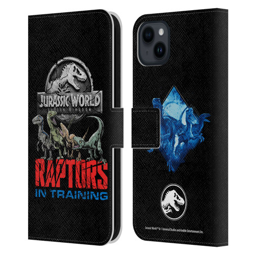 Jurassic World Fallen Kingdom Key Art Raptors In Training Leather Book Wallet Case Cover For Apple iPhone 15 Plus