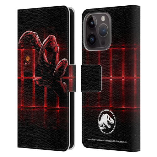 Jurassic World Fallen Kingdom Key Art Claw In Dark Leather Book Wallet Case Cover For Apple iPhone 15 Pro