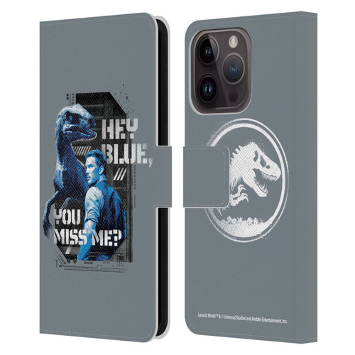 Jurassic World Fallen Kingdom Key Art Hey Blue & Owen Leather Book Wallet Case Cover For Apple iPhone 15 Pro