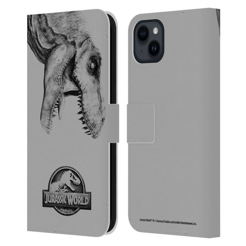 Jurassic World Fallen Kingdom Logo T-Rex Leather Book Wallet Case Cover For Apple iPhone 15 Plus