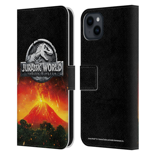 Jurassic World Fallen Kingdom Logo Volcano Eruption Leather Book Wallet Case Cover For Apple iPhone 15 Plus