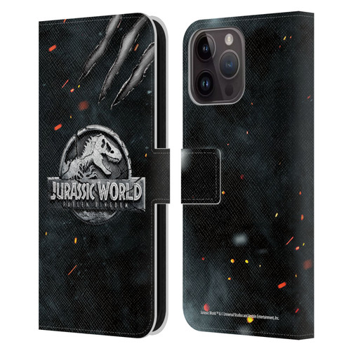 Jurassic World Fallen Kingdom Logo Dinosaur Claw Leather Book Wallet Case Cover For Apple iPhone 15 Pro Max