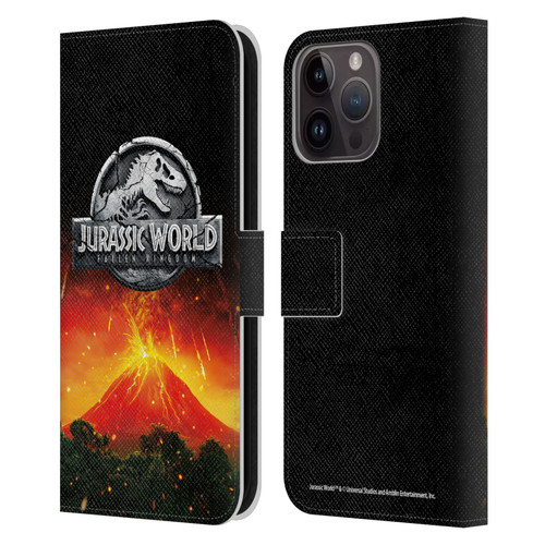 Jurassic World Fallen Kingdom Logo Volcano Eruption Leather Book Wallet Case Cover For Apple iPhone 15 Pro Max