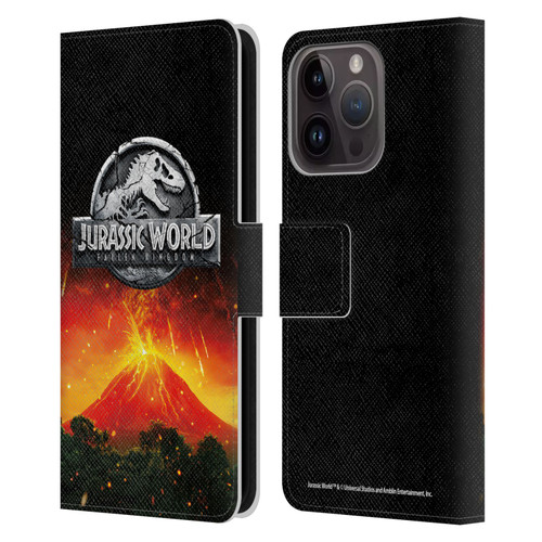 Jurassic World Fallen Kingdom Logo Volcano Eruption Leather Book Wallet Case Cover For Apple iPhone 15 Pro