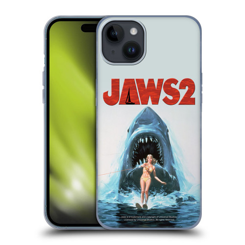 Jaws II Key Art Wakeboarding Poster Soft Gel Case for Apple iPhone 15 Plus