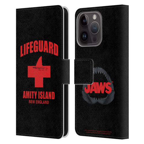 Jaws I Key Art Lifeguard Leather Book Wallet Case Cover For Apple iPhone 15 Pro