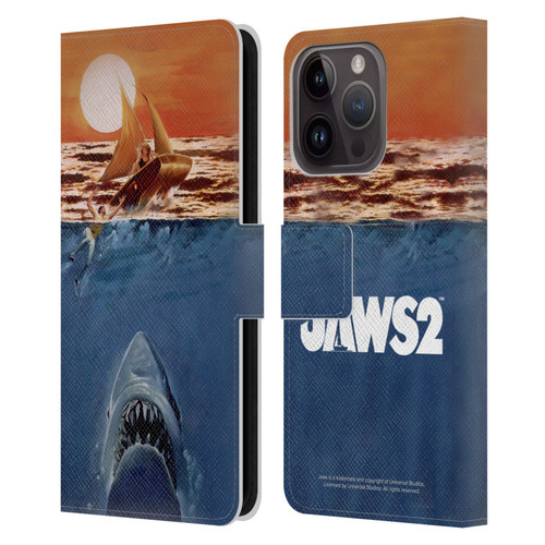 Jaws II Key Art Sailing Poster Leather Book Wallet Case Cover For Apple iPhone 15 Pro
