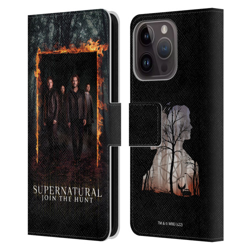 Supernatural Key Art Sam, Dean, Castiel & Crowley Leather Book Wallet Case Cover For Apple iPhone 15 Pro