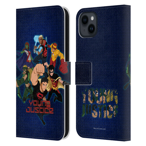 Young Justice Graphics Group Leather Book Wallet Case Cover For Apple iPhone 15 Plus
