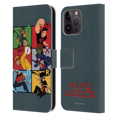 Young Justice Graphics Character Art Leather Book Wallet Case Cover For Apple iPhone 15 Pro Max