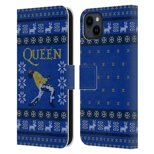 Queen Christmas Freddie Mercury Knitwork Leather Book Wallet Case Cover For Apple iPhone 15 Plus